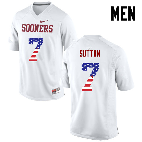 Oklahoma Sooners #7 Marcelias Sutton College Football USA Flag Fashion Jerseys-White